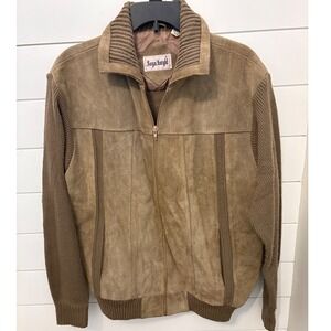 Vintage Royal Knight Leather Knit Jacket Mens XL‎ Full Zip Bomber Coat